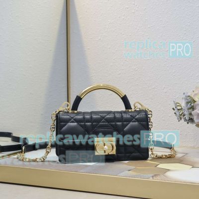 Replica CD Small Ange Black Flap Bag Chain Leather Strap